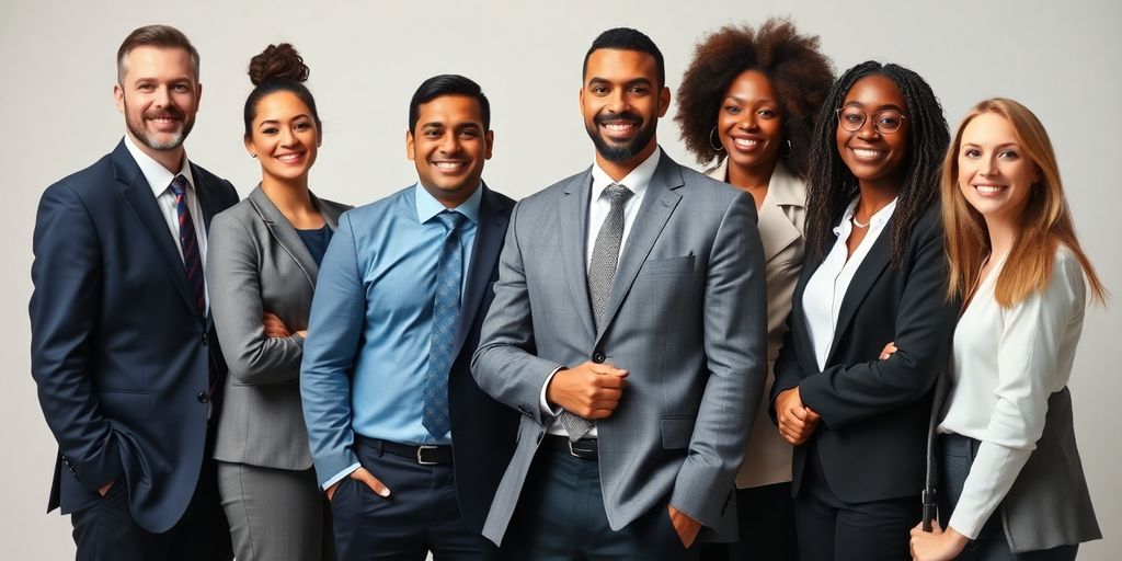 Team smiling professionally in studio